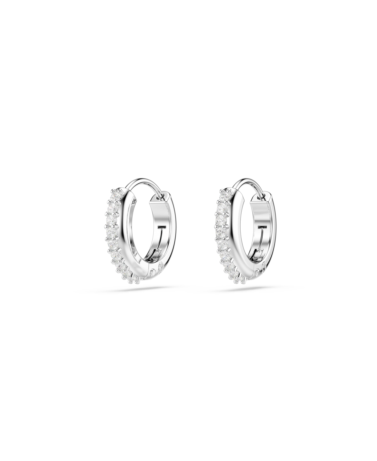 Swarovski Round Cut White Rhodium Plated Matrix Hoop Earrings In Silver