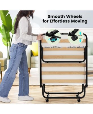 Twin Size Folding Bed with Foam Mattress and Lockable Wheels