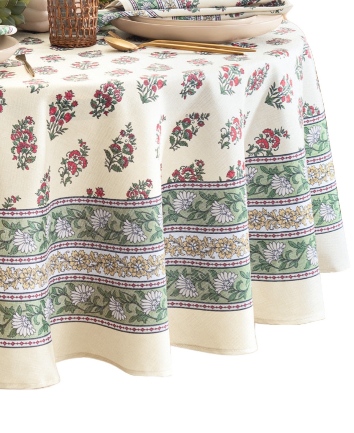 Elrene Nomad Harvest Block Print Round Tablecloth, 70" In Multi