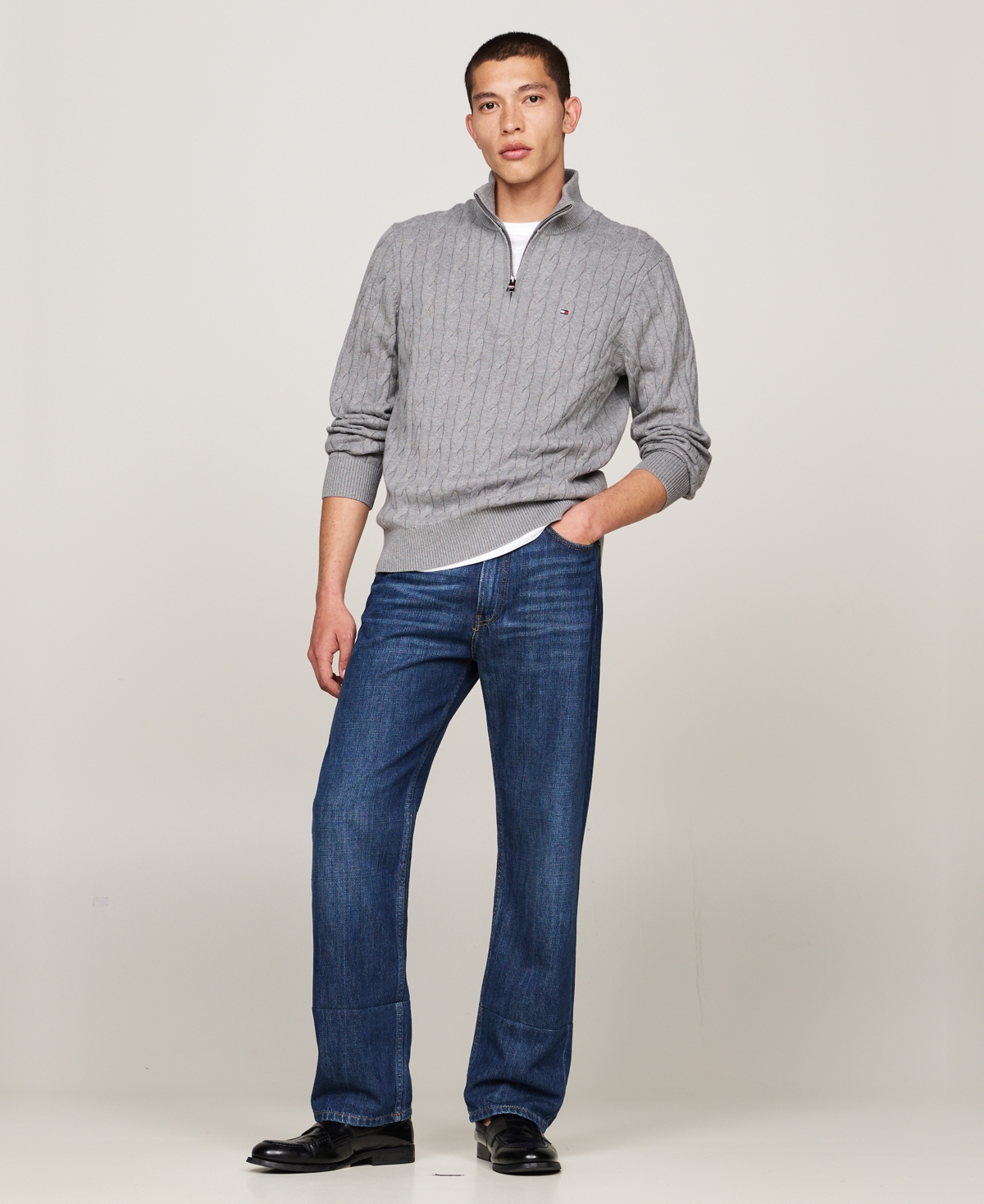 Tommy Hilfiger Men's Long-Sleeve Cable Knit Quarter-Zip Sweater