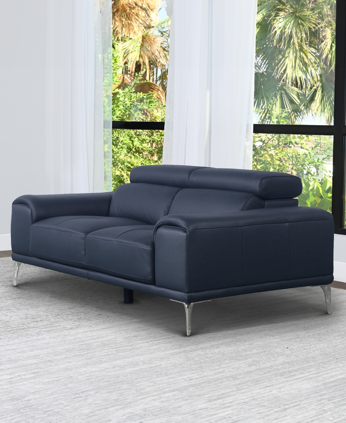 Shop Abbyson Living 69" Top Grain Leather Loveseat In Blue