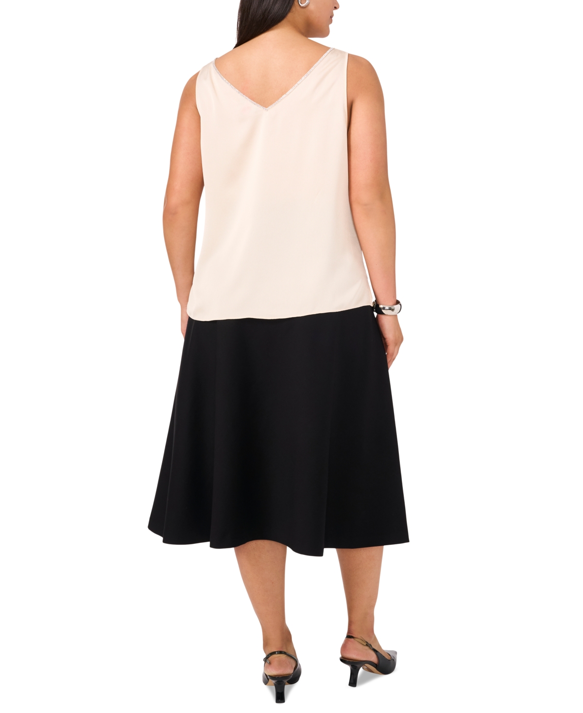 VINCE CAMUTO PLUS SIZE RHINESTONE-TRIM V-NECK SATIN TOP 