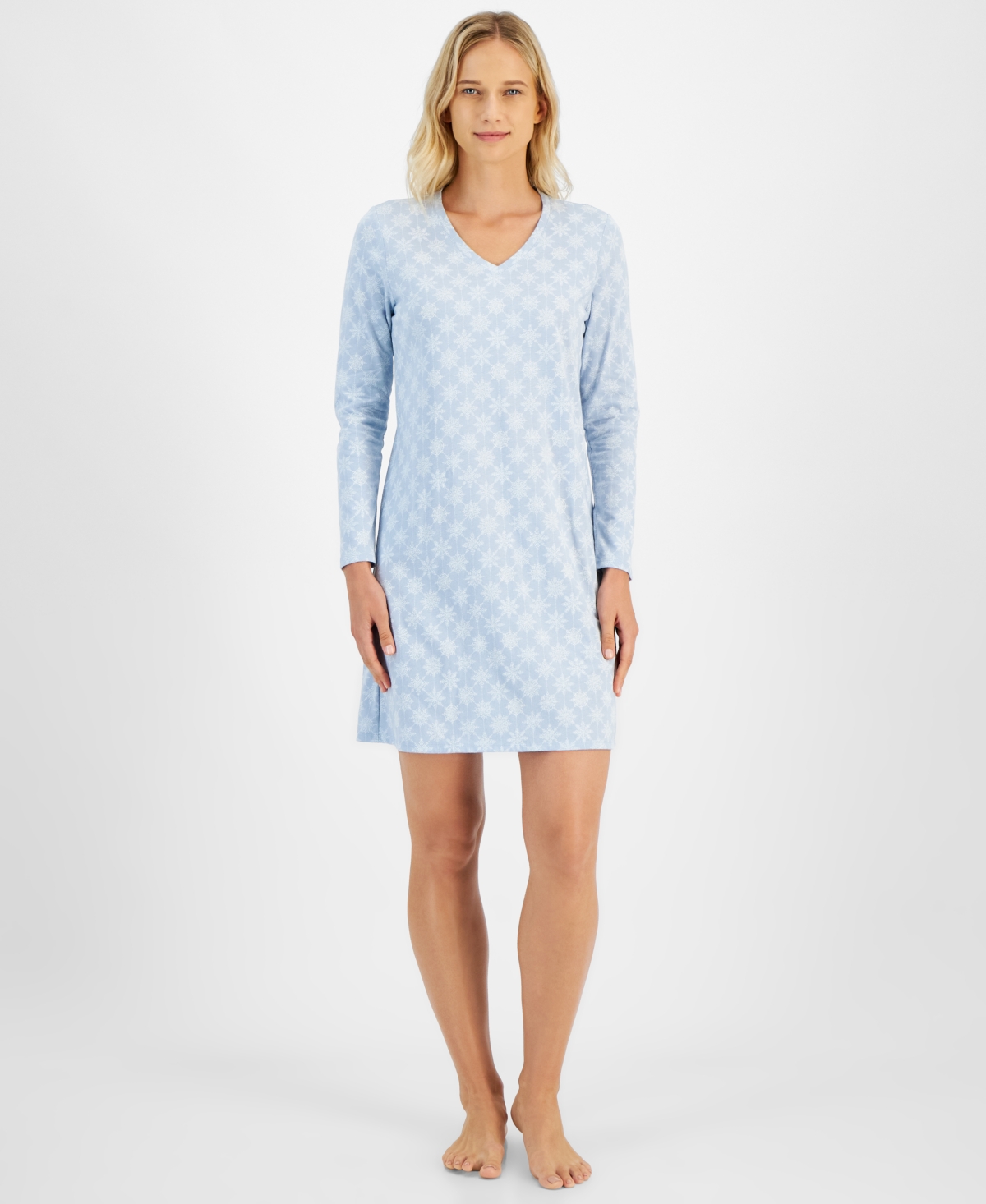 CHARTER CLUB WOMEN'S PRINTED LONG-SLEEVE SLEEPSHIRT, CREATED FOR MACY'S 