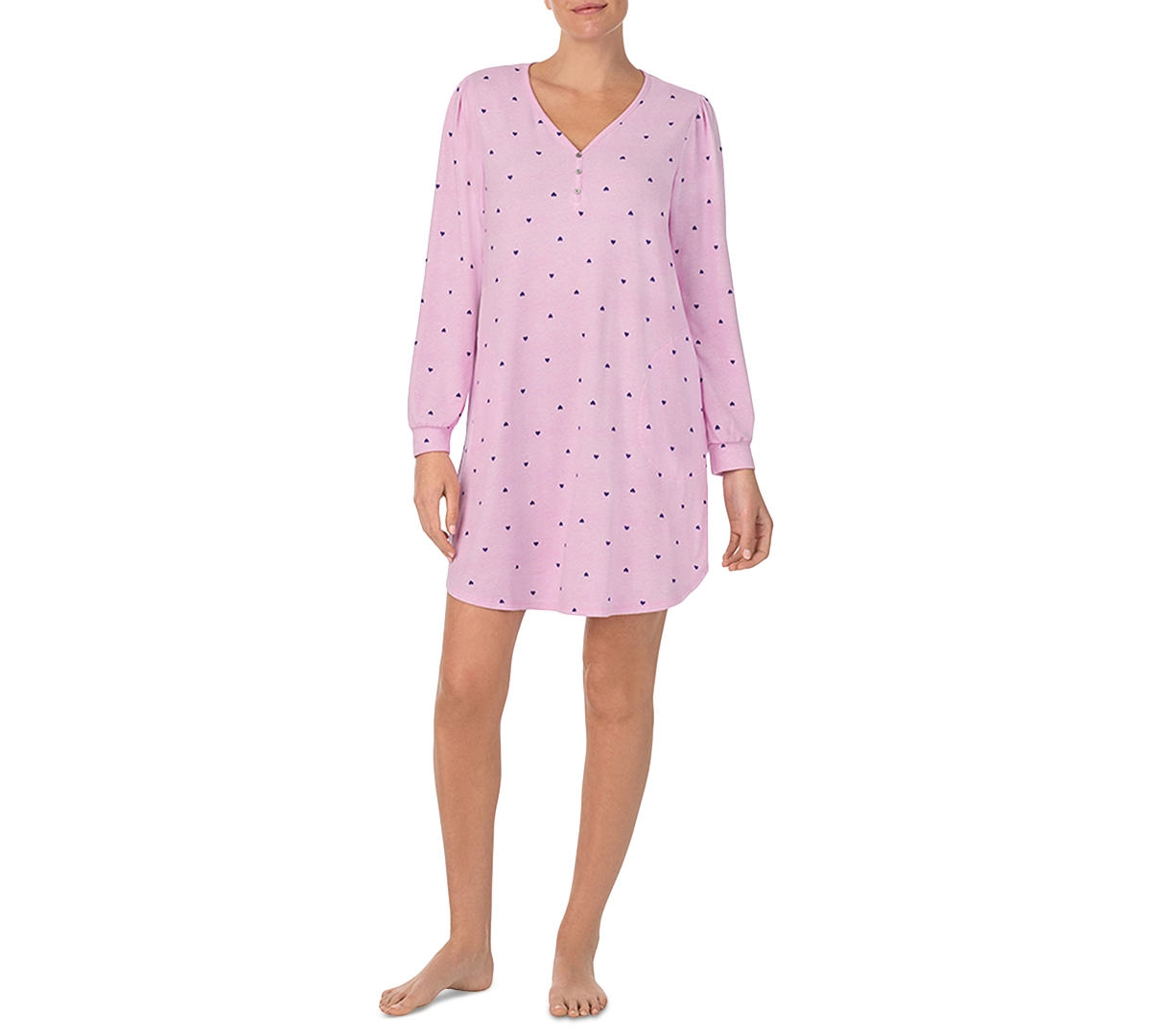 Women's Long Sleeve Short Sleepshirt - Pink Heart