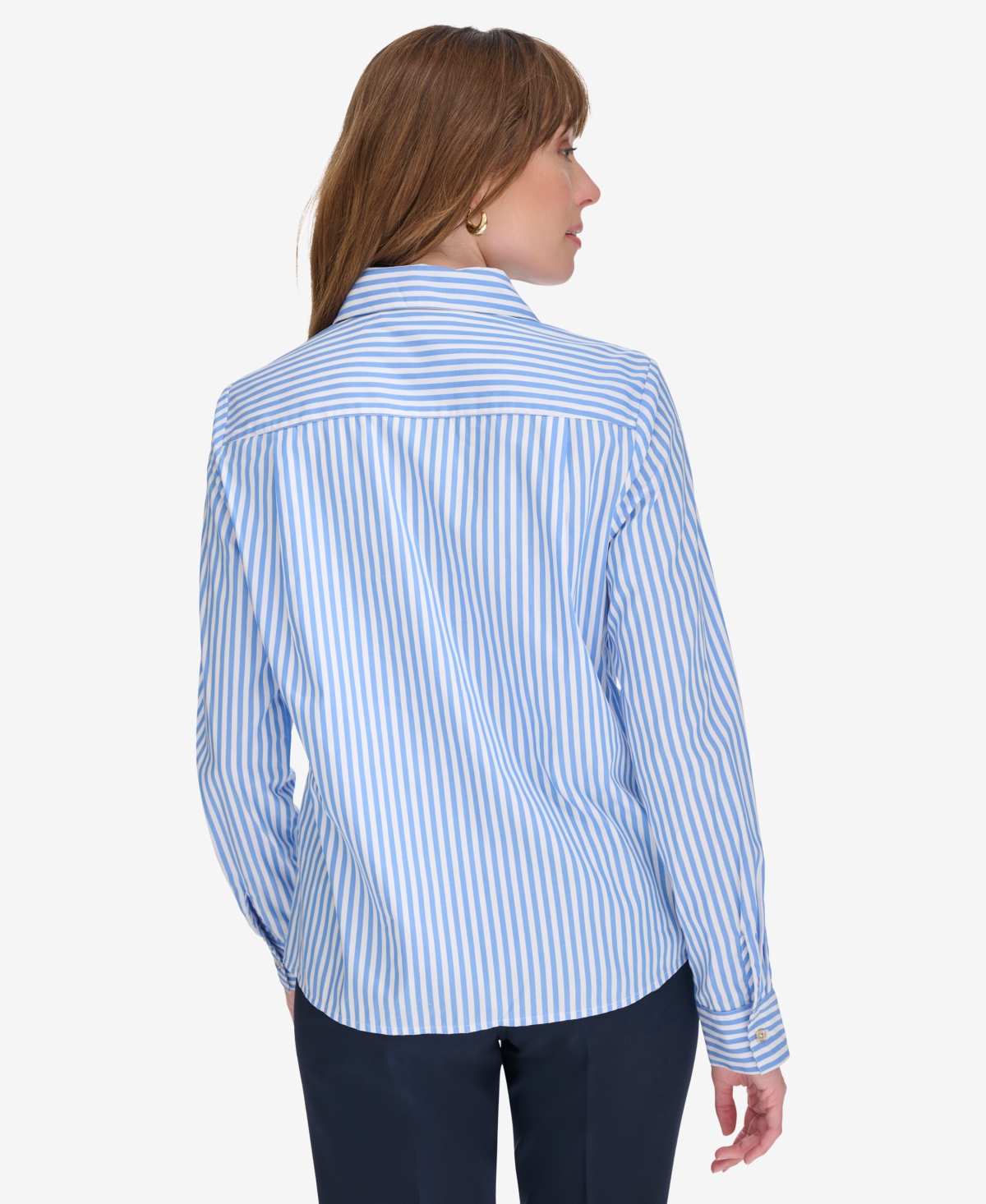 Tommy Hilfiger Women's Cotton Striped Embellished Long-Sleeve Shirt -b