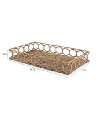 Jonathan Y Honeycomb 19.75" Rustic Bohemian Hand-Woven Rattan Tray