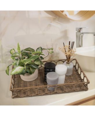 Jonathan Y Honeycomb 19.75" Rustic Bohemian Hand-Woven Rattan Tray