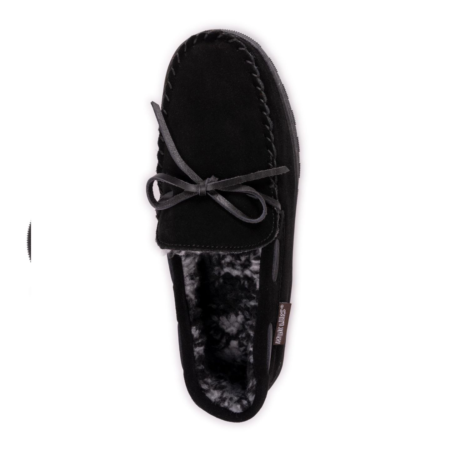 Мужские тапочки MUK LUKS Paul Printed Berber Suede Moccasin Slippers, цвет: Чёрный — фото 6