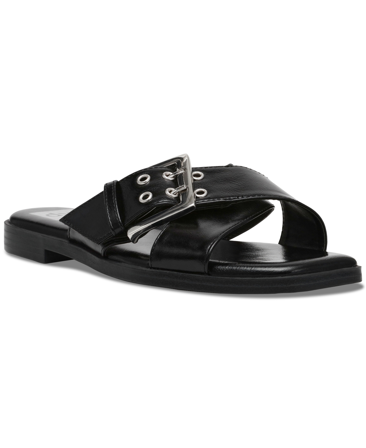 Dv Dolce Vita Women's Mayson Crossband Buckle Slide Flat Sandals In Black Shiny