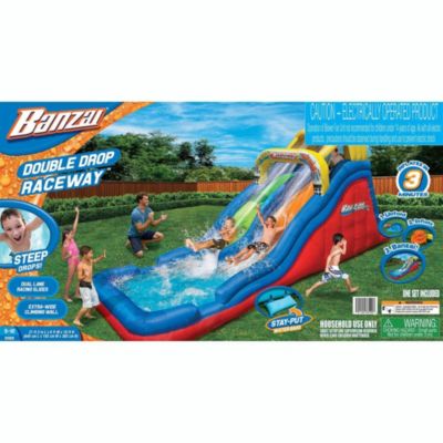 Double Drop Raceway 2 Lane Inflatable Outdoor Water Slide & Climbing Wall