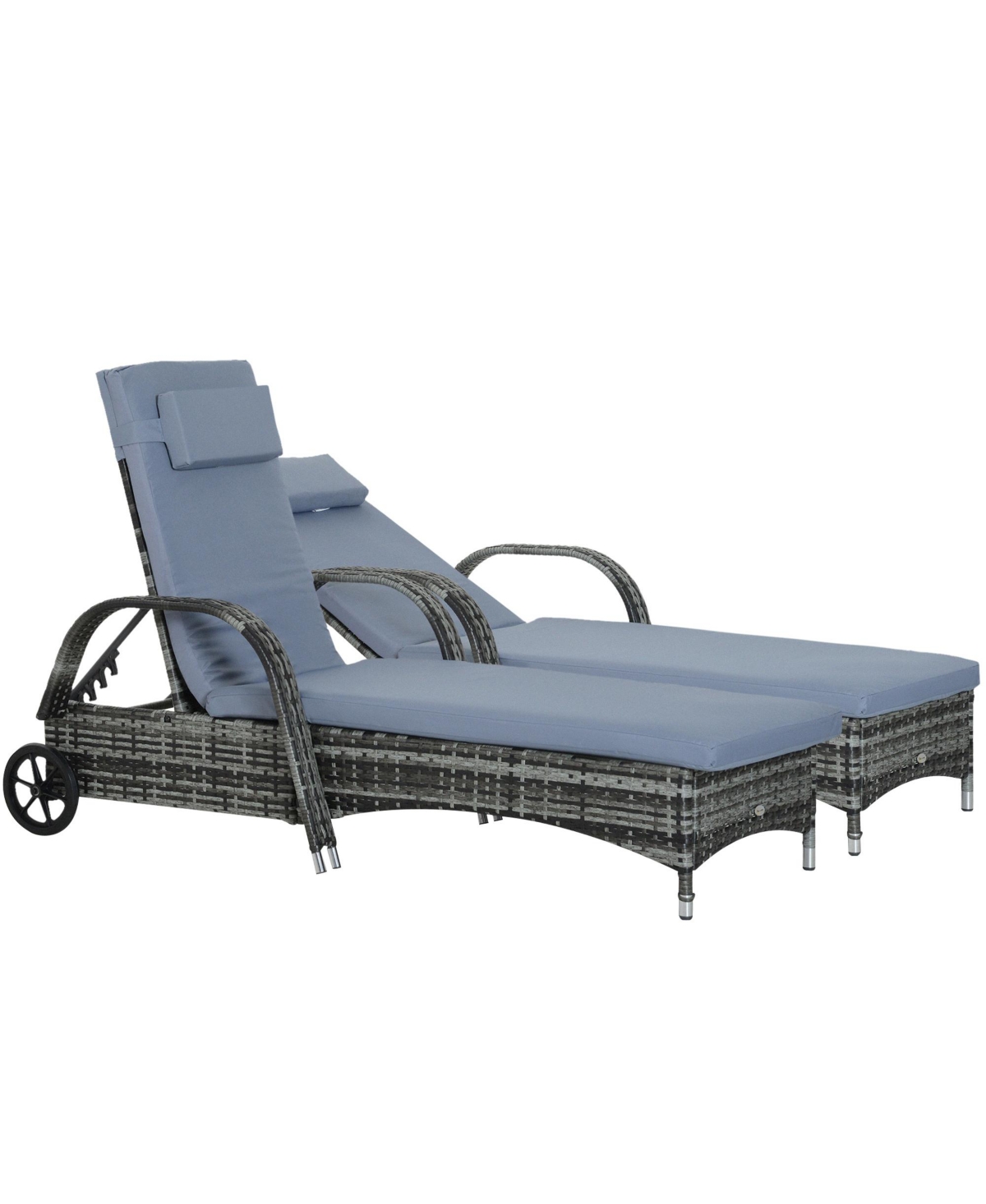 Outsunny Outdoor Pe Rattan Sun Bathing Chair w/ Cushion & Pillow, Brown/Dark Blue - gray