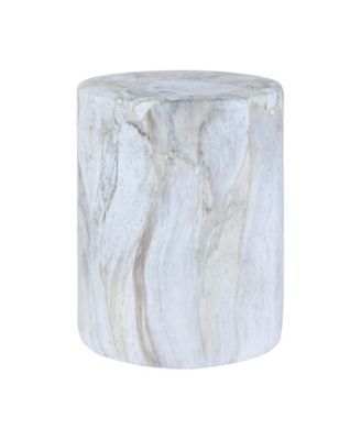 Troy 16" Modern Minimalist Faux Marble Column Indoor/Outdoor Accent Table, Gray/Gold