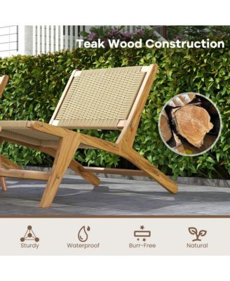 1 PCS Teak Wooden Chair with Braided Rope Seat & Backrest Mid Century Modern Accent Chair