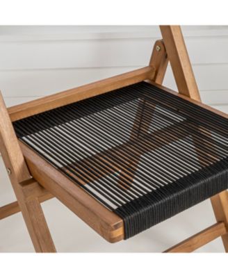 Olivier Coastal Modern Wood Roped Folding Chair with Adjustable Back, Black/Natural (Set of 2)