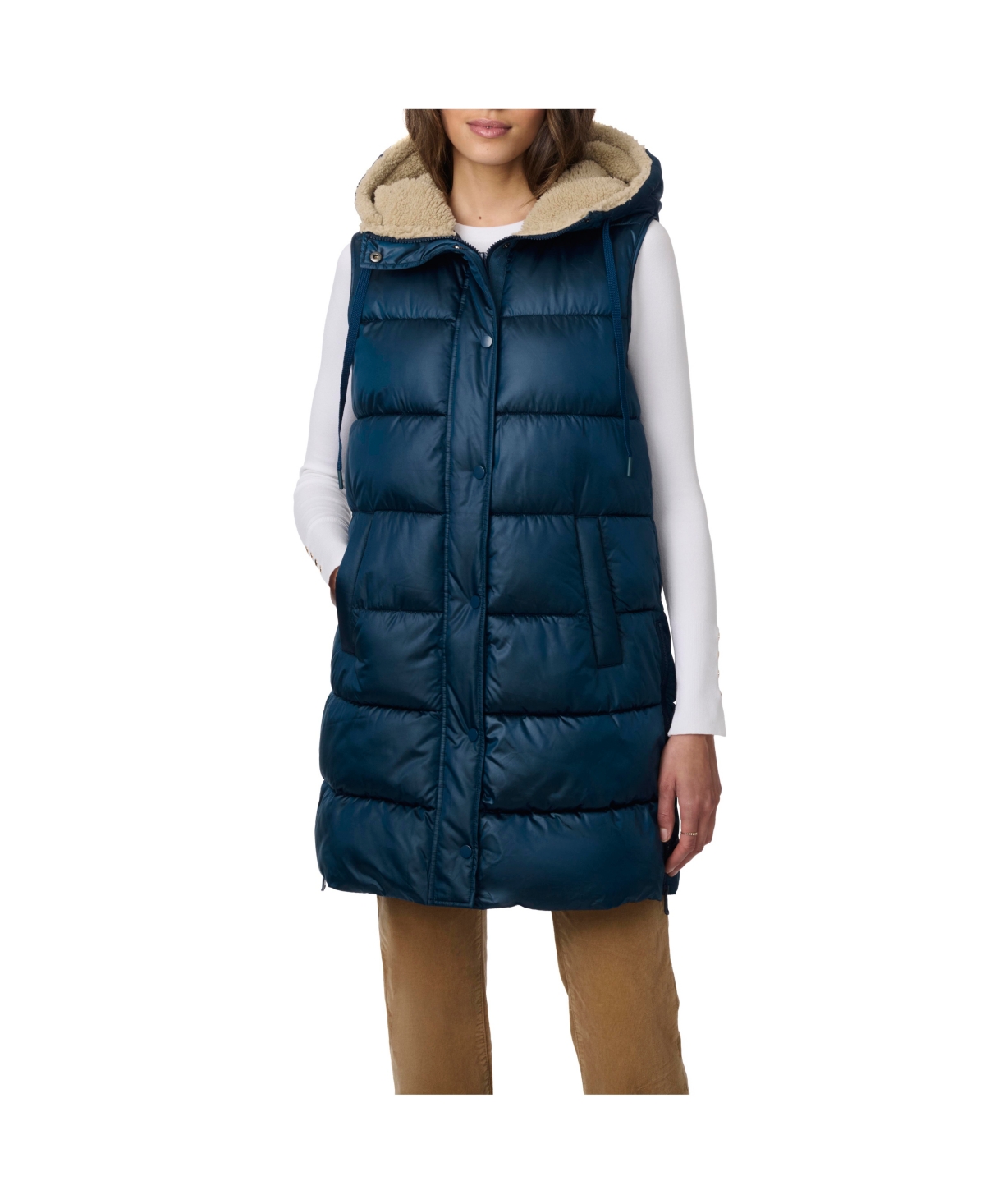 Bernardo Women's Puffer Vest With Sherpa Lined Hood
