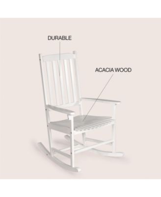 Seagrove Farmhouse Classic Slat-Back 350-LBS Support Acacia Wood Outdoor Rocking Chair, White