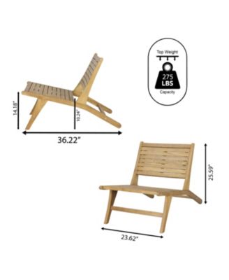 Leo Mid-Century Modern Wood Armless Outdoor Patio Chair, Natural