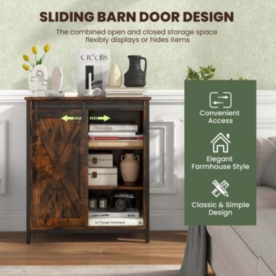 32" Farmhouse Accent Storage Cabinet with Sliding Barn Door & Adjustable Shelves