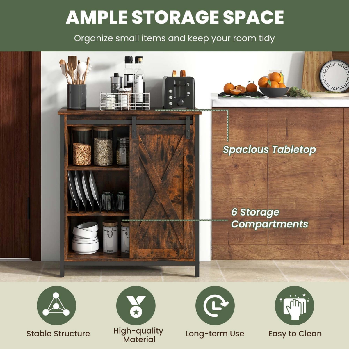 Costway Farmhouse Accent Storage Cabinet with Sliding Barn Door & Adjustable Shelves