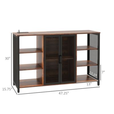 LED Wine Cabinet with Charging Station Glass Holders,