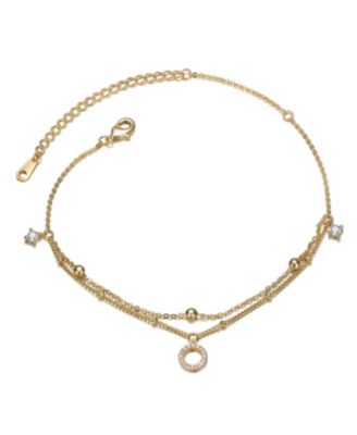 Sterling Silver 14k Yellow Gold Plated Anklet With Clear Cubic Zirconia