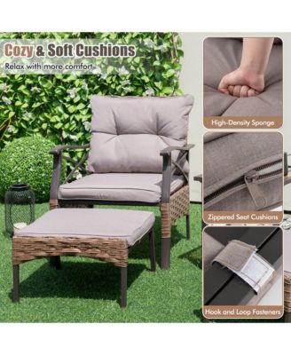 5 PCS Patio Furniture Set with 2-Tier Coffee Table & 2 Ottomans Cushions Included