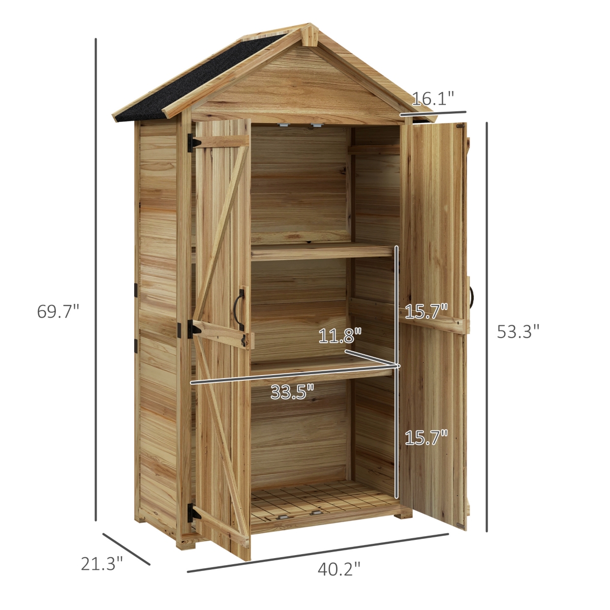 Outsunny Outdoor Storage Cabinet with Asphalt Roof Lockable Doors Natural