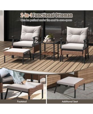5 PCS Patio Furniture Set with 2-Tier Coffee Table & 2 Ottomans Cushions Included