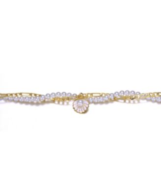 14K Gold Plated Double Layer Pearl and Shell Charm Anklet