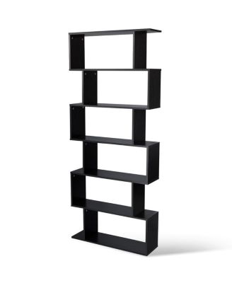 6 Tier S-Shaped Bookcase Z-Shelf Style Storage Display Modern Bookshelf Black