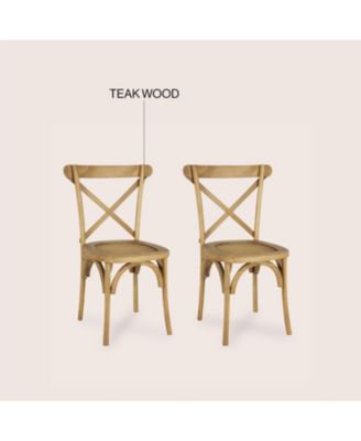 Annecy Classic Traditional X-Back Wood Outdoor Dining Chair, Natural (Set of 2)