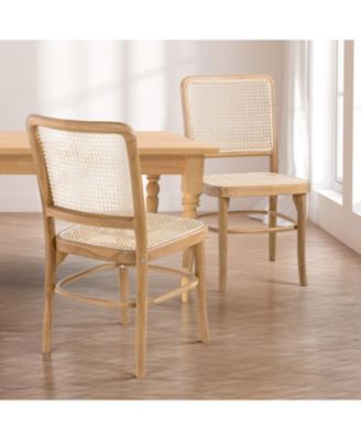 Colmar Mid-Century Vintage Wood Rattan Dining Chair, (Set of 2)