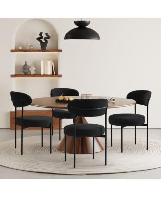 Mid-Century Modern Upholstered Sherpa Round Dining Chairs (Set of 4)
