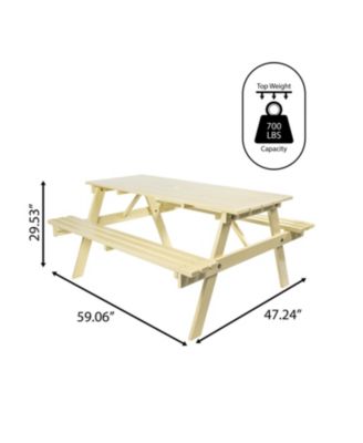 Shoreham 55" Modern Classic Outdoor Wood Picnic Table Benches with Umbrella Hole, Almond