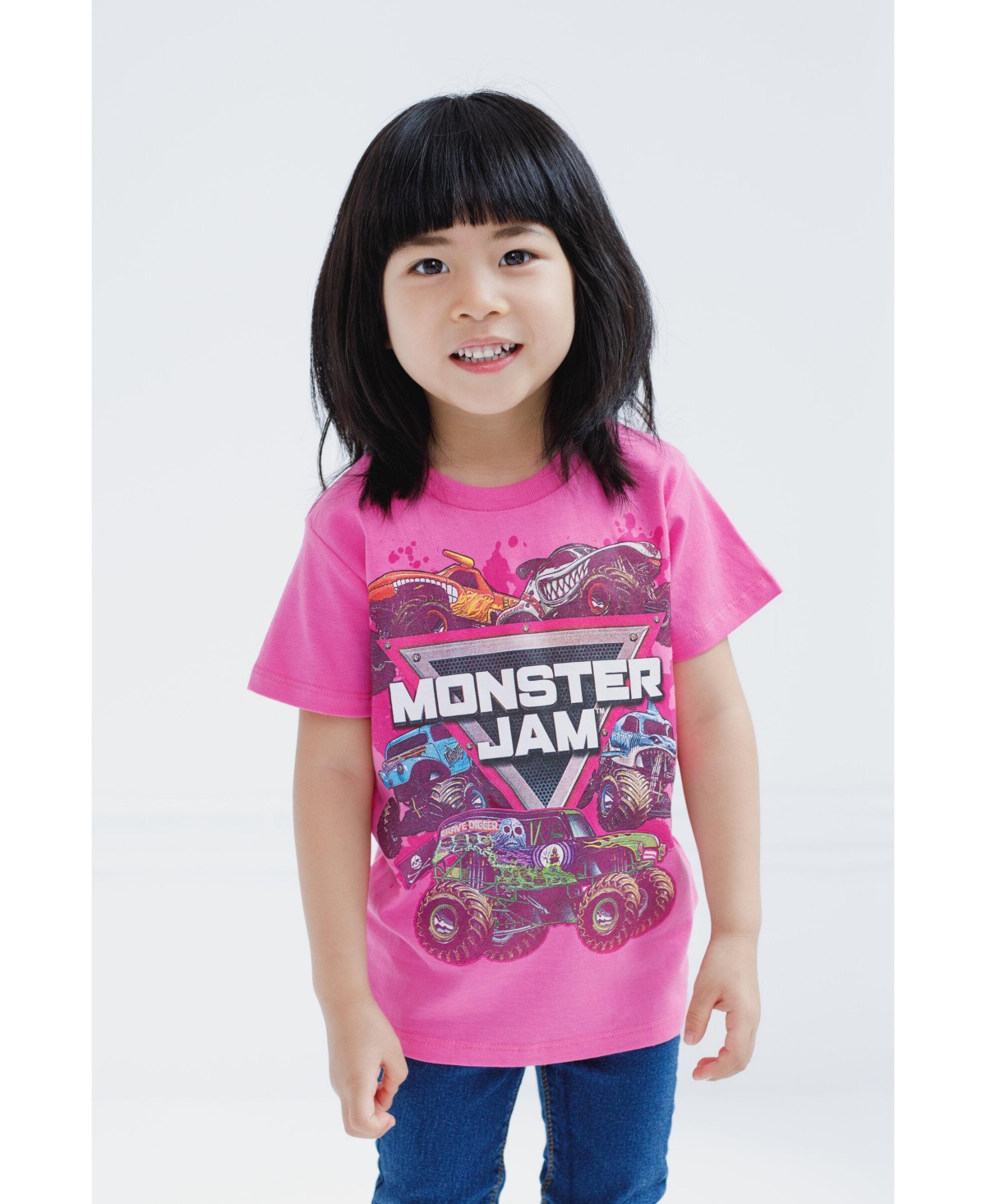 Monster Jam Toddler Girls 2 Pack T-Shirts to Grave Digger El Toro Loco Whiplash Monster Mutt Dalmatian Megalodon -/ gray