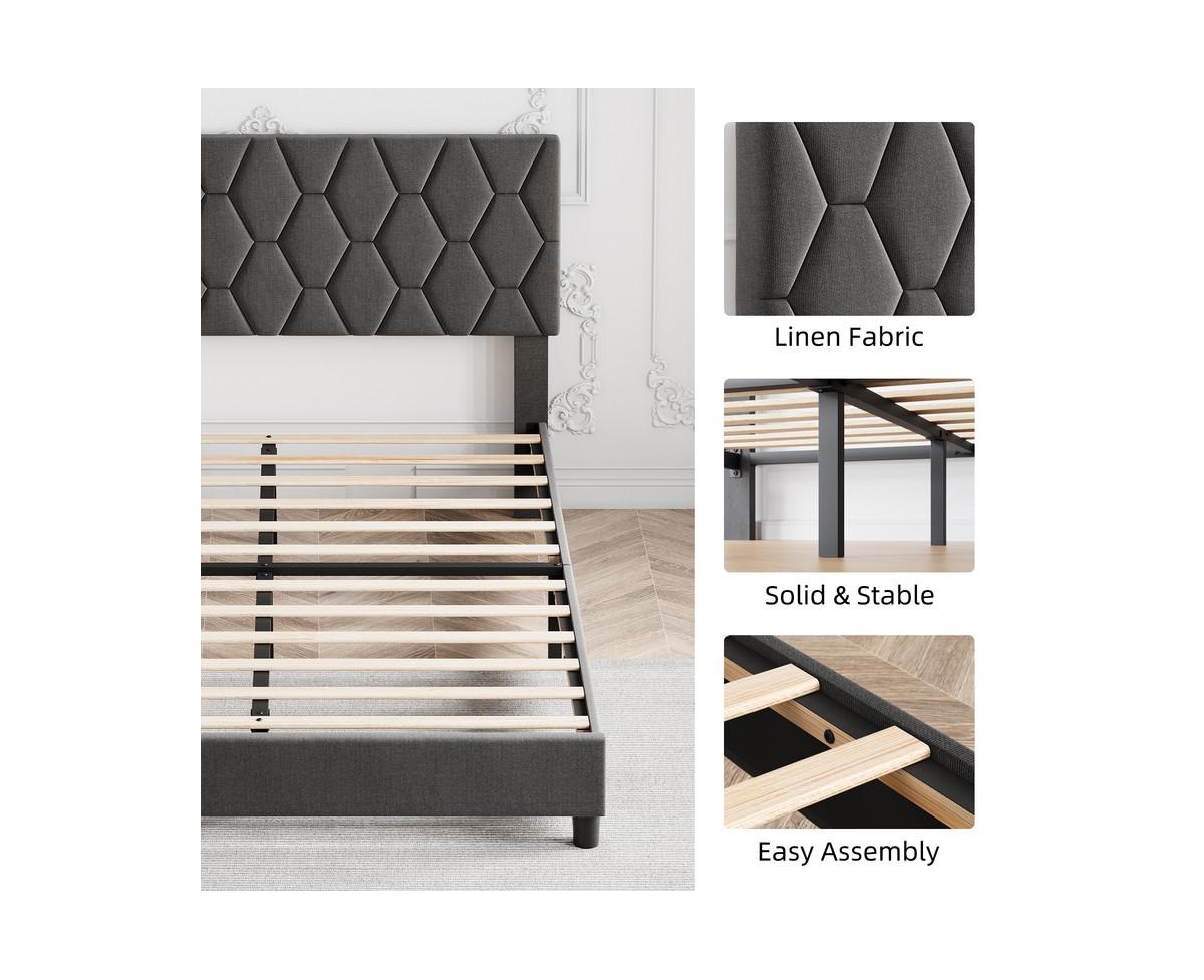 gaomon Bed Frame with headboard, DarkUpholstered Bed Frame Full, Heavy-Duty Platform Bed Frame with Strong Wood Slats, Upholstered Mat