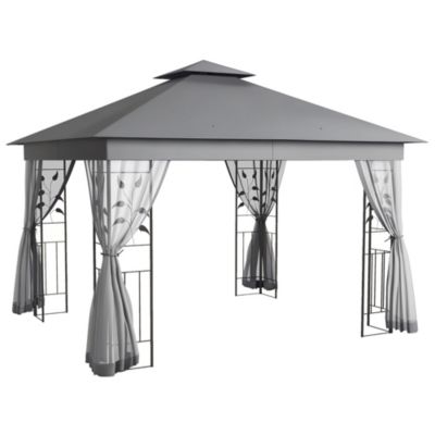 10' x 11.5' Metal Patio Gazebo with Double Canopy and Decorative Tree Motifs