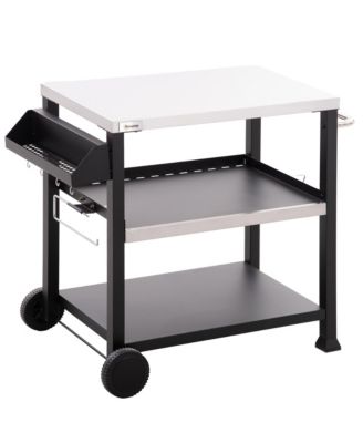Movable Stainless Steel 3-Shelf Outdoor Grill Cart w/ Side Handle