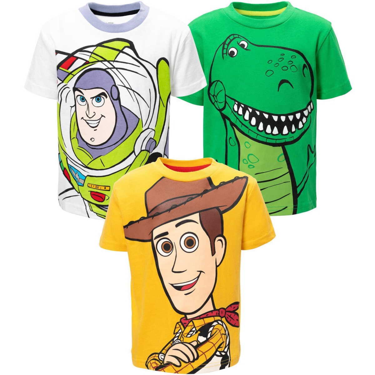 Disney Toddler Boys Pixar Toy Story Rex Buzz Lightyear Woody 3 Pack T-Shirts to