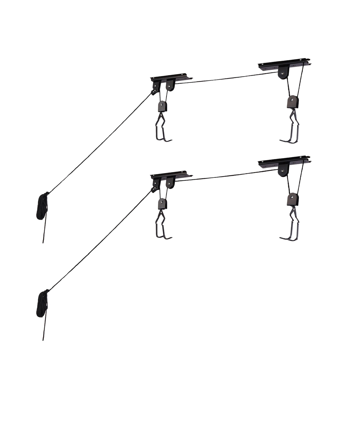 Bike Hoists - Overhead Pulley System with 100 lb Capacity for Bicycles or Ladders - Secure Garage Ceiling Storage by (Set of 2) - Black