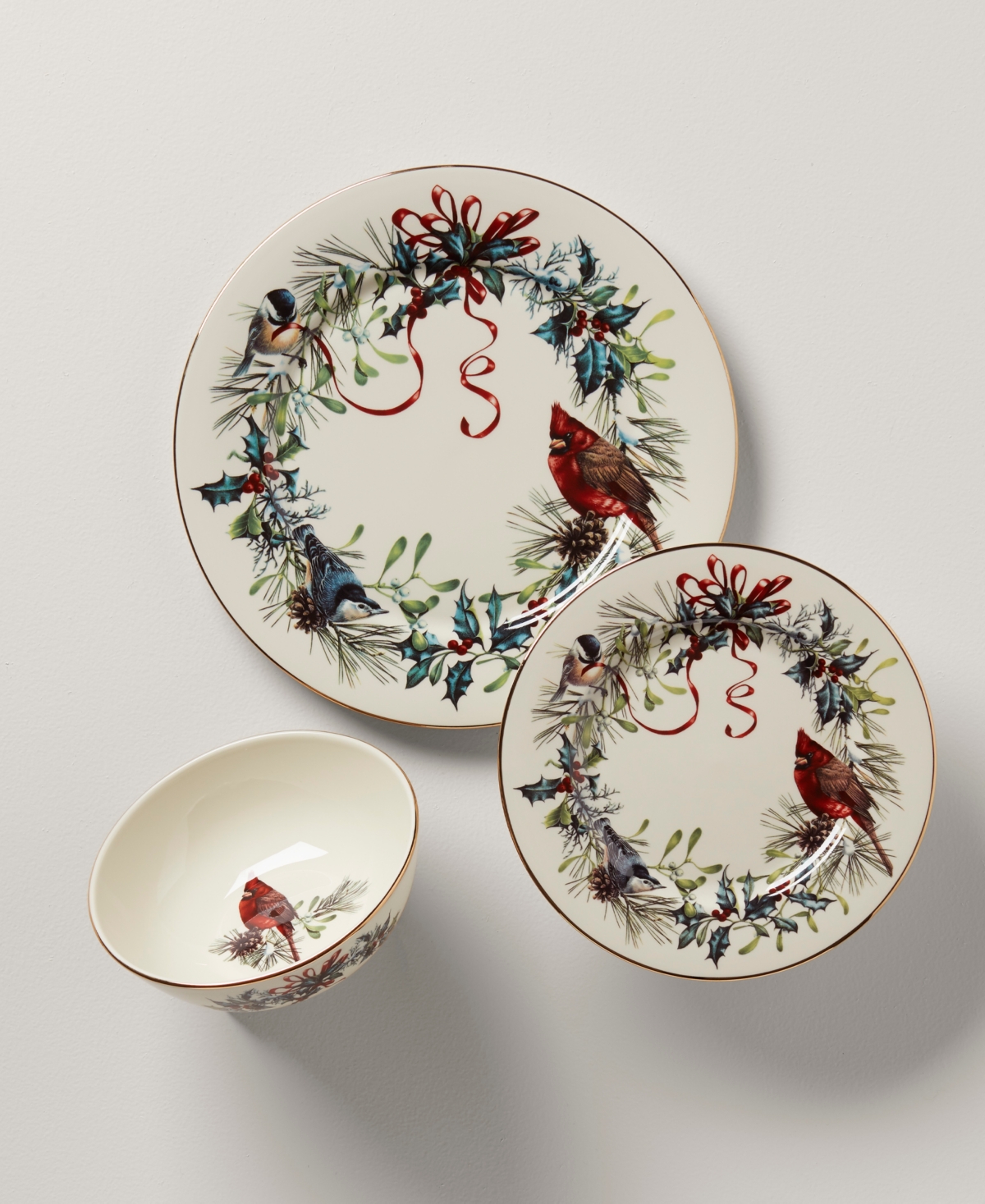 Lenox Winter Greetings Place Setting Bowls, Set of 4 - Red Green and Ivory