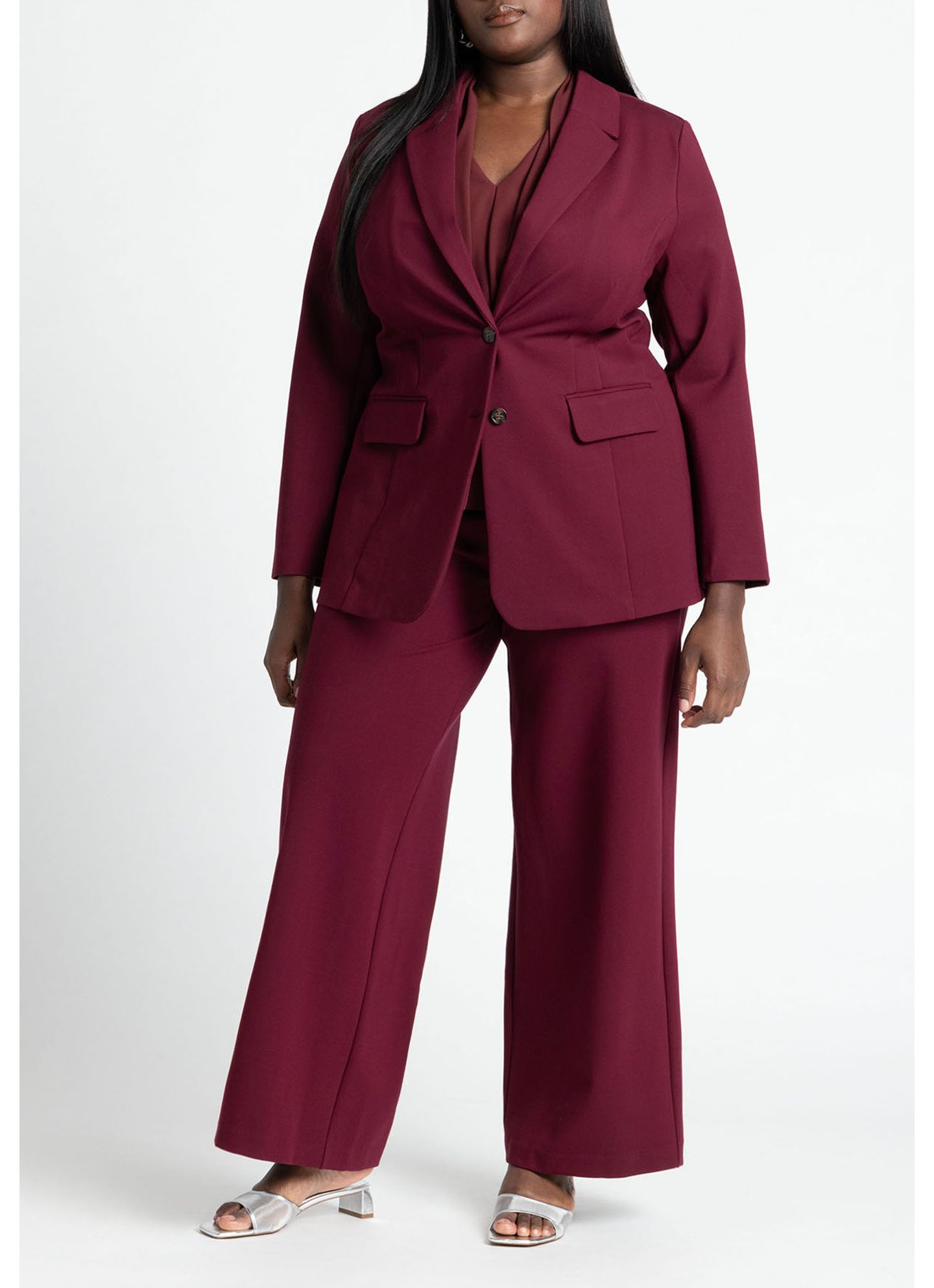 Женский пиджак ELOQUII The Ultimate Stretch Long Two Button Blazer, цвет: Тёмно-бордовый — фото 2