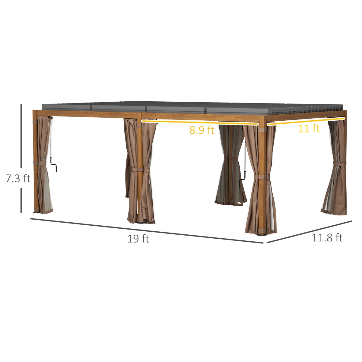 Outsunny 12'x19' Aluminum Pergola with Adjustable Louvered Roof, Natural