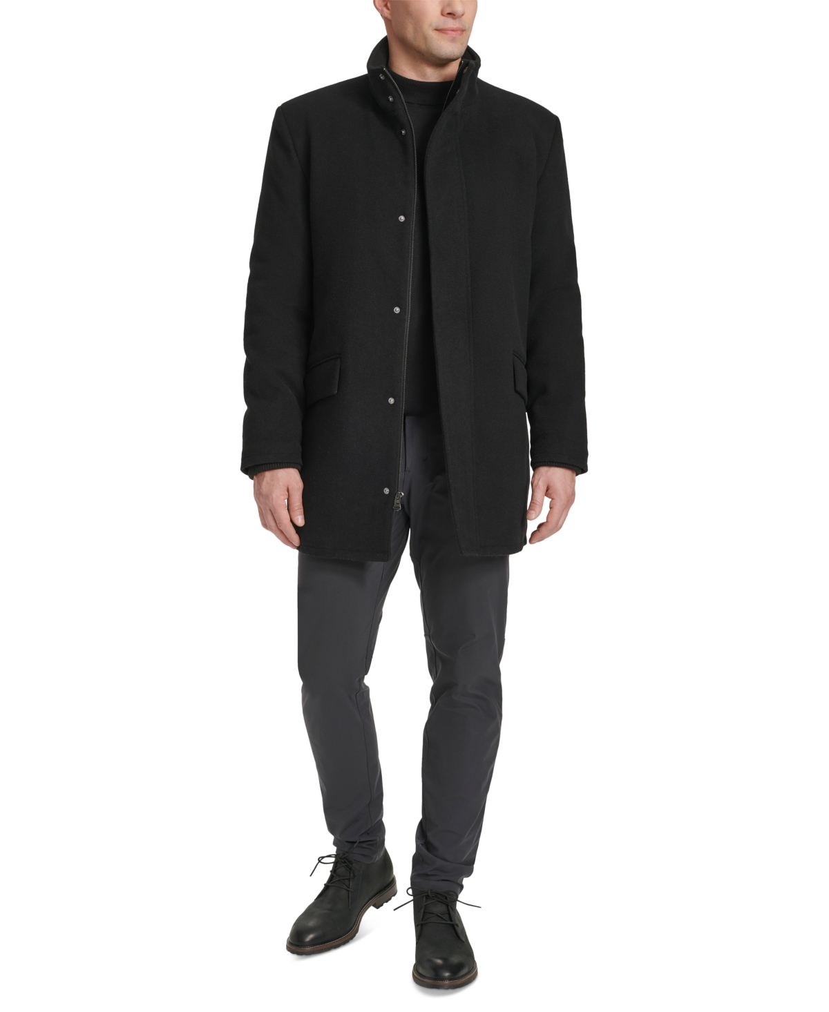 Cole Haan Men's Full-zip Stand-collar Car Coat In Black