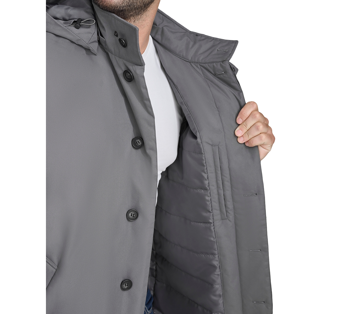 Cole Haan Men's Rain Coat With Removable Hood In Grey