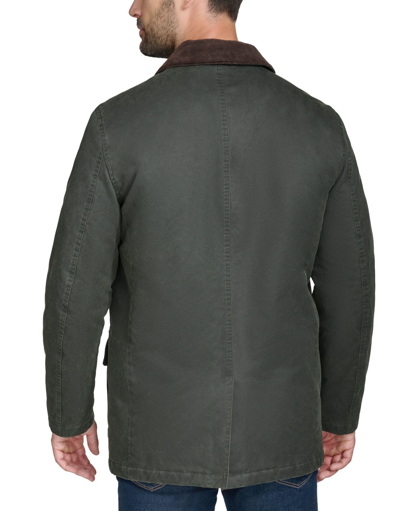 Мужская куртка Cole Haan Corduroy-Shirt-Collar Waxed Rain, цвет: Армейский зелёный — фото 5