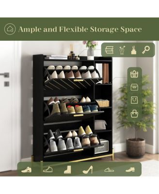 3-Drawer Wood Shoe Cabinet with Open Shelves