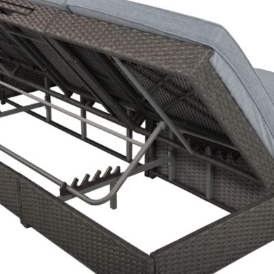 Gray Wicker Rattan Double Sunbed Recliners for 2