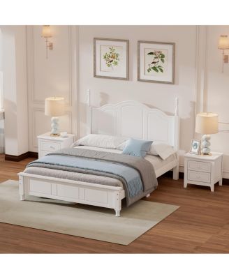 3-Pieces Bedroom Sets, Full Size Wood Platform Bed And Two Nightstands-White