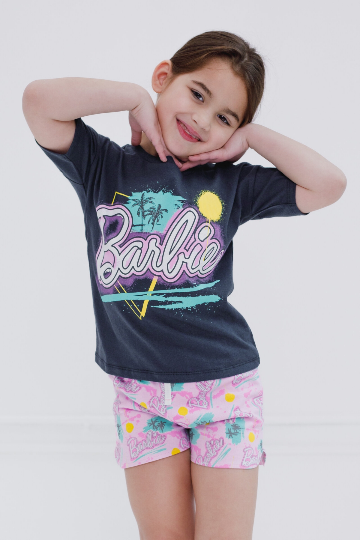 Barbie Toddler Girls T-Shirt and French Terry Shorts Outfit Set to -/ black / graffiti